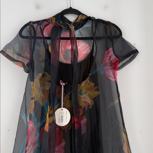 NWT Staud floral print sheer lined shirt sleeve hi neck maxi dress sz S - Picture 9 of 11